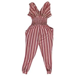 Red Cream Retro Stripe Romper Stretchy Sleeveless Comfy Lightweight